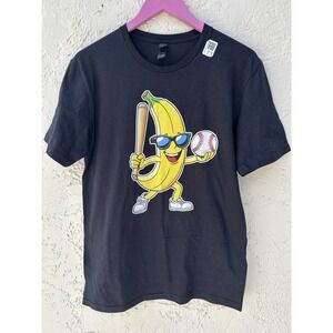 Bananas Baseball Graphic T-Shirt Black unisex  Short Sleeve Tee- Medium